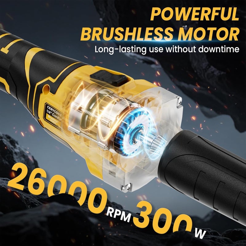 Cerycose Cordless Die Grinder, Compatible for Dewalt 20V Battery, Three Speed 26000 RPM Brushless Motor, 1/4" Precision Chuck, for Rust Removal, Grinding, Polishing, Deburring (No Battery) - Image 3